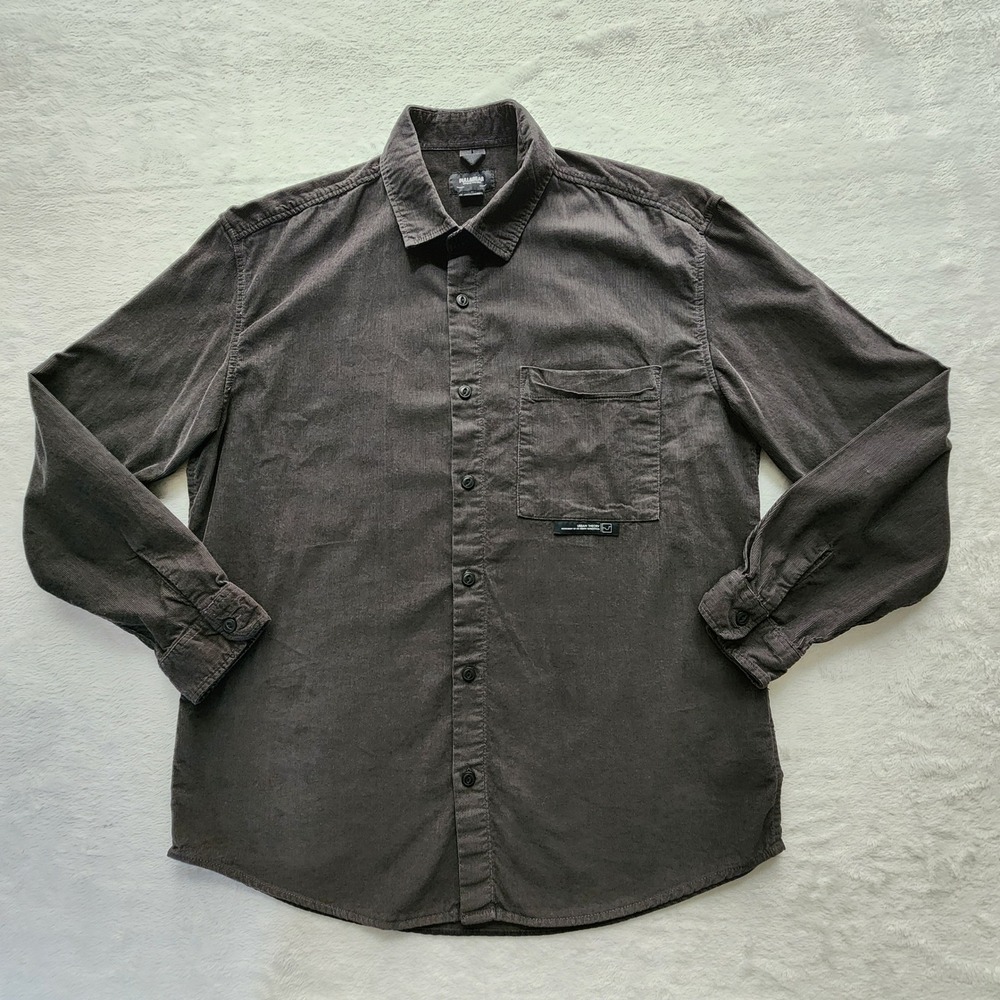 Pull&Bear Corduroy Button Down Shirt Mens Large Gray Urban Streetwear Cotton